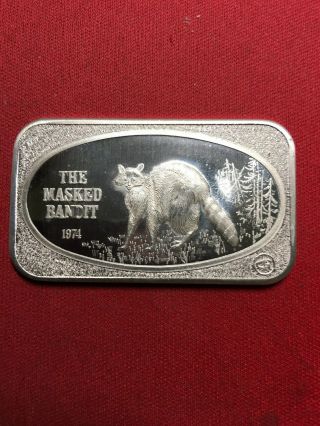 Rare 1 Oz.  Solid.  999 Silver Art Bar The Masked Bandit,  Raccoon By Ussc T5