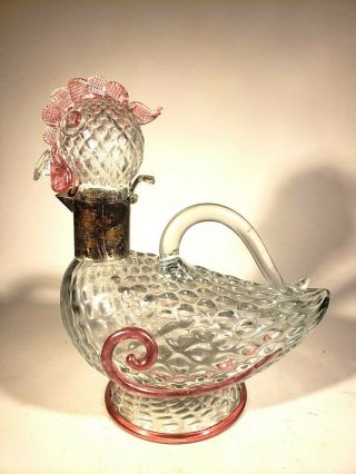 Rare Early Venetian Murano Figural Art Glass Chicken Decanter Claret Wine Jug