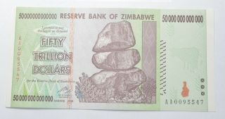 Rare 2008 50 Trillion Dollar - Zimbabwe - Uncirculated Note - 100 Series 720