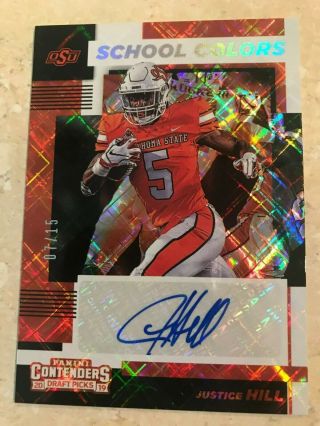 2019 Panini Playoff Contenders Justice Hill Rookie Auto D7/15 Rare Oklahoma St