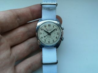 Rare Vintage Ussr Russian Watch Poljot Alarm Buzzing White Dial Serviced