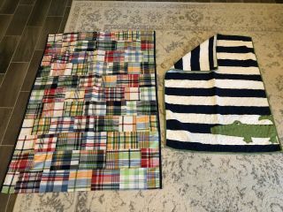 Pottery Barn Kids Madras Crib Quilt And Blackout Curtain Rare Boys Bedding