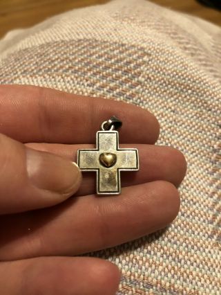 Rare James Avery Retired 14k Gold Sterling Silver Heart Cross Pendant