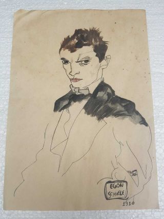 Egon Schiele Drawing On Paper Signed And Stamped Rare