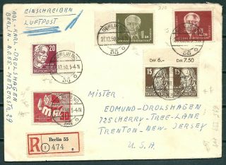 Ddr Germany 1950 Regist.  Cover Berlin To Usa,  Rare High Value Stamps - Cag 030419