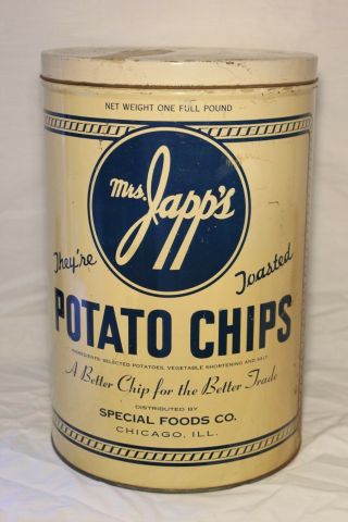 Vintage Mrs Japps Potato Chip Tin 1 Lb Very Rare