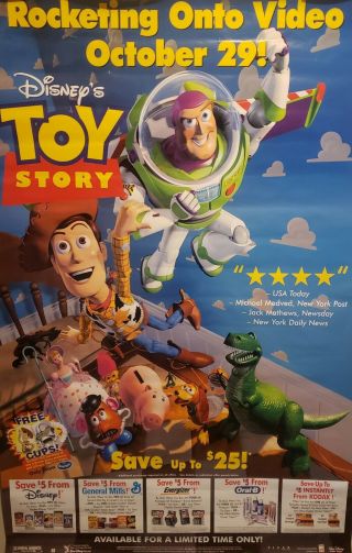 Rare/vintage Video Store Promotional Toy Story Movie Poster 26 X 40 "
