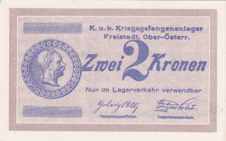 2 Korona/kronen Aunc P.  O.  W.  Camp Note From Austro - Hungarian Monarchy 1916 Rare