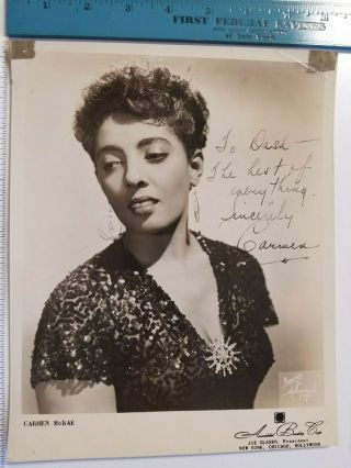 " Carmen Mcrae " Autographed And Inscribed Publicity Photograph.  Rare,  Early