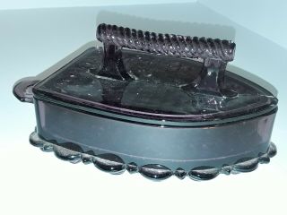 Vintage L G Wright Rare Amethyst Purple Glass Iron Shaped Candy Butter Dish