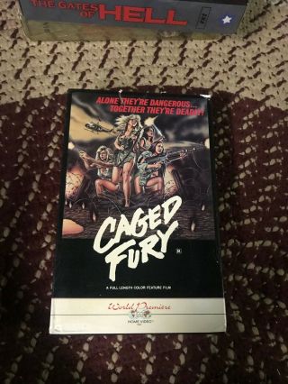 Caged Fury World Premiere Rare Oop Vhs Big Box Slip