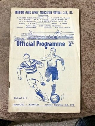 Rare 1948/49 Bradford Park Avenue V Barnsley Football Programme