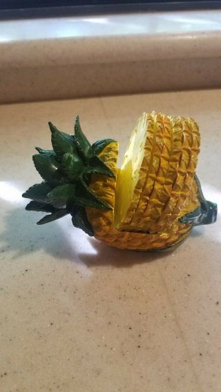 Rare Glass 7 Coaster Set & Holder Pineapple Vtg Hawaiian Hand Made