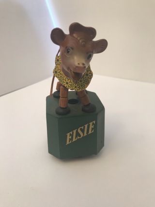 Rare — Elsie The Cow Wooden Push Puppet Mespo Products Milwaukee Wisconsin