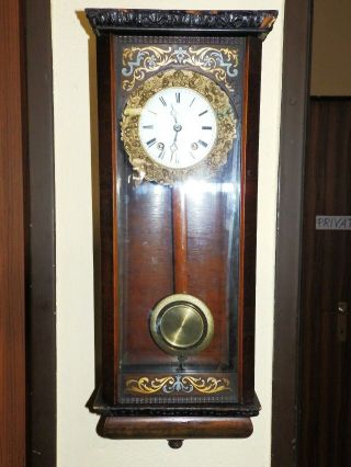 Extrem Rarely Old French Wall Clock With Inlay In Wood Case Arround 1880