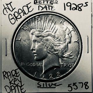 1928 S Peace Silver Dollar Hi Grade U.  S.  Rare Key Coin 5578