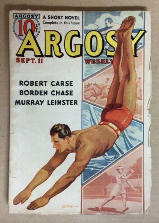 Rare Septl.  11,  1937 Argosy Weekly Vol 275 6 Classic Sports / Swimming Cover