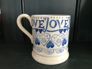 Very Rare Emma Bridgewater Sampler,  Blue,  Hearts 1/2 Pint Mug 1st,  Retired