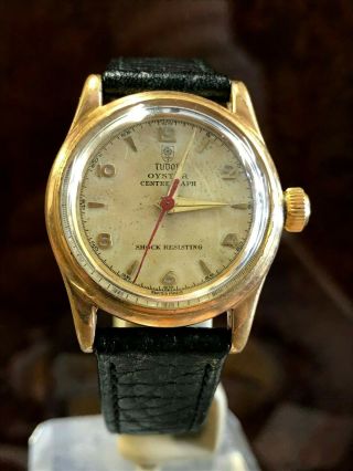 1931 TUDOR OYSTER CENTREGRAPH GOLD PLATED MENS VINTAGE WATCH RARE ROLEX 3