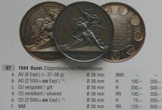 Switzerland Shooting Medal,  Basel 1844,  Bronze,  R - 87e,  Rare [0280]