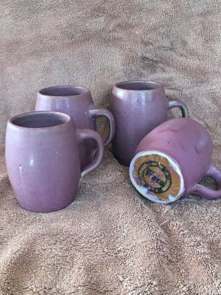 Rare E.  B.  Stone Waco Art Pottery 4 Mugs Mauve Glaze By - Bee Ky 1930 