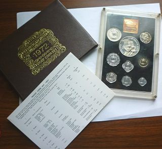 1972 India - Official Proof Set (9) W/ 25 Yrs.  Independence Silver 10 Rp.  - Rare