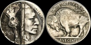 1 Of A Kind Buffalo Nickel " Head With Guitar " (hobo) Rare Coin