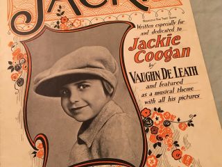 Jackie Coogan 1922 Rare Dedicated Movie Star Sheet Music,  " Jackie ",  His Photo