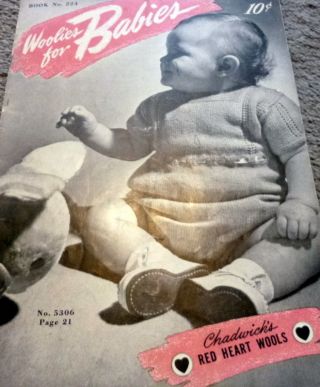 Rare Vtg 1940s Baby Knitting Crochet Book Woolies For Babies 1945