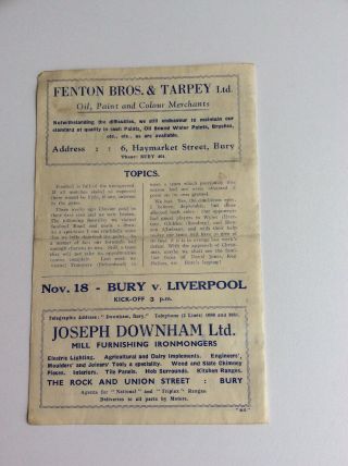 Bury V.  Tranmere Rovers Football Club Programme 1944 Rare 2
