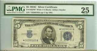 1934 - C Silver Certificate $5 Star Note Pmg 25 Rare As Star Note