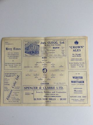 Bury V.  Chester Football Programme 1944 Rare 3