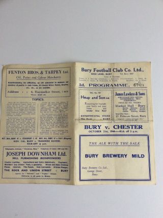 Bury V.  Chester Football Programme 1944 Rare 4