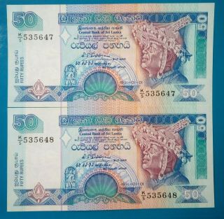Ceylon - Sri Lanka 50 Rupees 1991 - 01 - 01.  Pair.  Rare