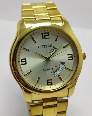 Rare Vintage Citizen Quartz Silver Dial Wrist Watch For Men 