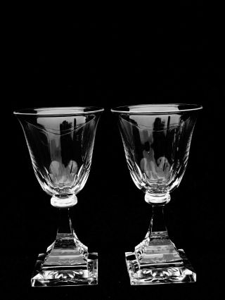 2 Rare Vintage Steuben Art Glass Wine Glasses Strawberry Mansion Variation 7238