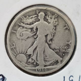 1916 - D 50c Walking Liberty Half Dollar - Rare Key Date 02