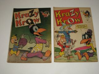 1945 Krazy Krow Comics Issues No 1 & 2 (rare) 10 Cent Cover Bc78