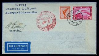 Rare 1934 Germany To South America Official First Flight Cover,  Pilot Signature