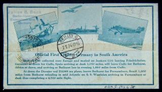 RARE 1934 GERMANY to SOUTH AMERICA OFFICIAL FIRST FLIGHT COVER,  PILOT SIGNATURE 2