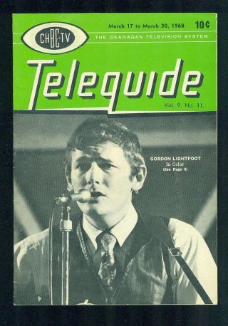 1968 The Okanagan Television System Canada Teleguide Gordon Lightfoot Cover Rare