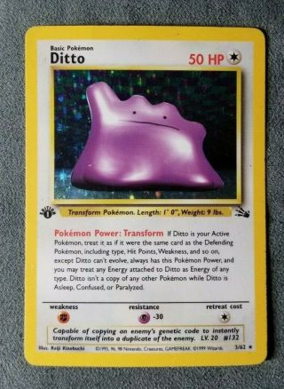 Pokemon Card Fossil Set Ditto 3/62 Rare Holo 1st Edition