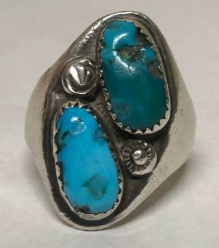 Rare Horace Iule Zuni Old Pawn Sterling Silver & Carico Lake Turquoise Ring