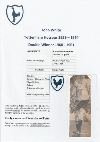 John White Tottenham Hotspur 1959 - 1964 Rare Signed Newspaper Picture