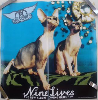 Rare Aerosmith Nine Lives 1997 Vintage Music Record Store Promo Poster