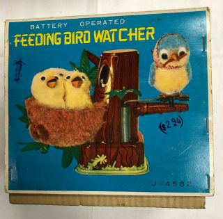 TOY 1950s FEEDING BIRD WATCHER Tin Battery Toy by LINE MAR Rare 2