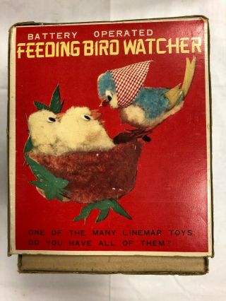 TOY 1950s FEEDING BIRD WATCHER Tin Battery Toy by LINE MAR Rare 3