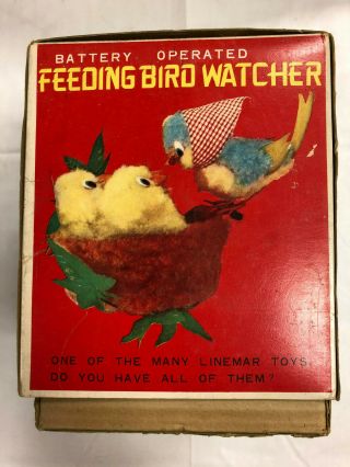TOY 1950s FEEDING BIRD WATCHER Tin Battery Toy by LINE MAR Rare 5