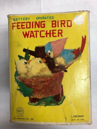 TOY 1950s FEEDING BIRD WATCHER Tin Battery Toy by LINE MAR Rare 6