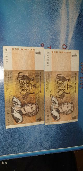 Rare / Scarce Australian 1 Dollar Note X2.  Johnston/ Stone Knight/ Stone
